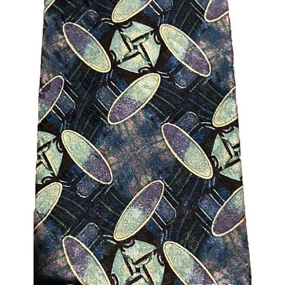 Brioni Necktie Vintage Mens Multicolor Silk Abstract Italy Gold‎ Chain - Picture 7 of 13